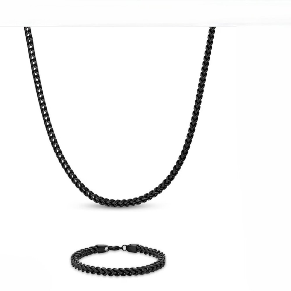 New Kay Jewelers Foxtail Chain & Bracelet Set 6mm Black Ion-Plated SS